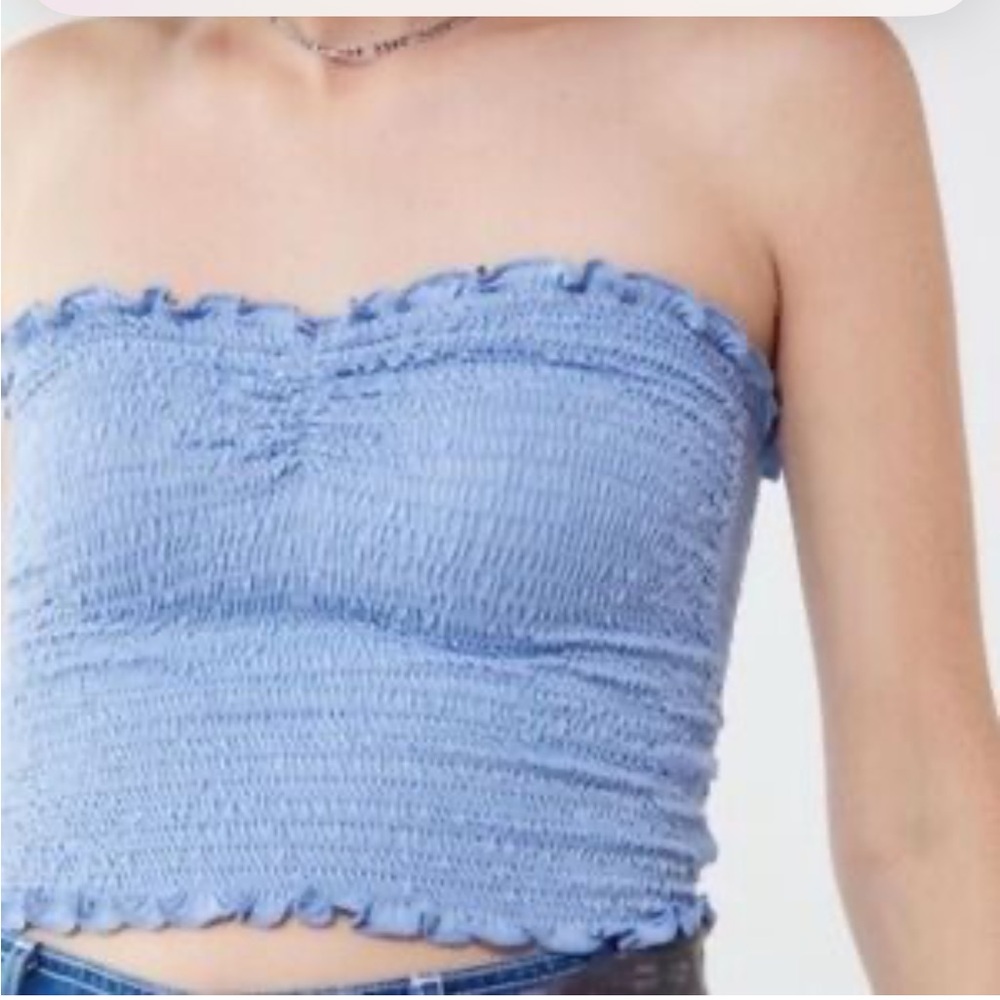 Urban Outfitters blue ruched tube top sleeveless sweetheart neck small (bin BB)